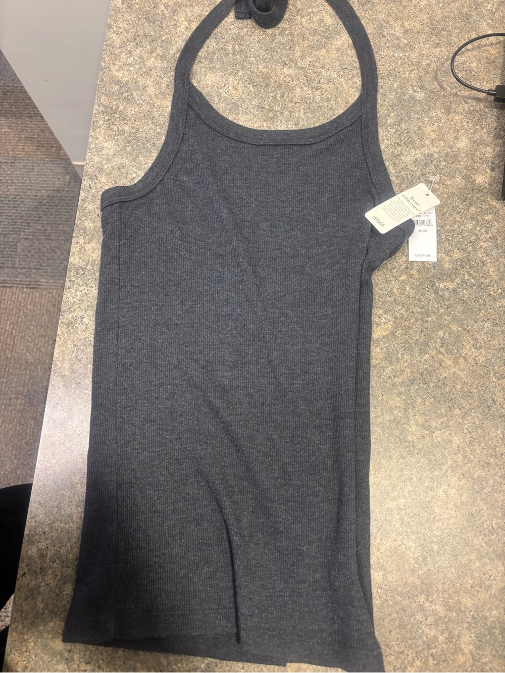 aerie Charcoal Ribbed Halter Tank Top